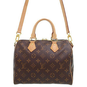 Louis Vuitton 2way Leather Monogram Speedy Bandouliere Bag Brown